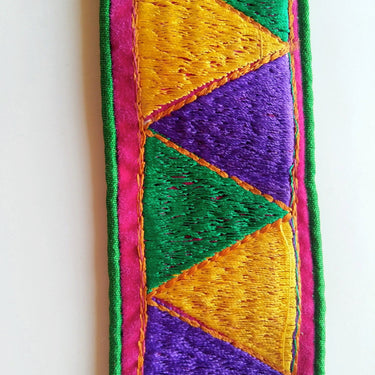 Green And Pink Fabric Trim With Green, Yellow And Purple Temple Border Embroidery Lace Trim, Approx. 50mm Wide - 200317L177